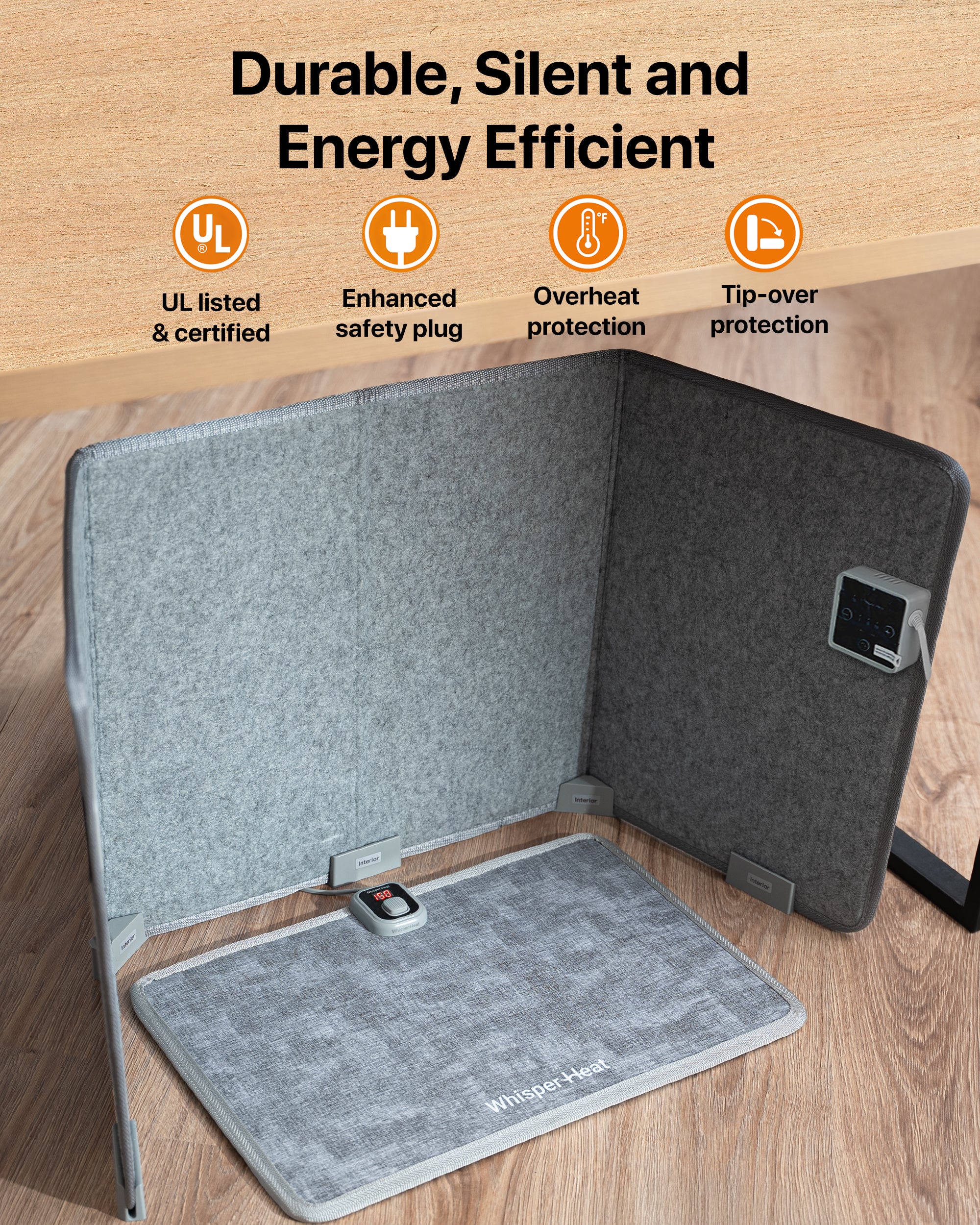 Whisper Heat - Under Desk Heater + Heated Floor Mat Bundle - Complete Personal Warmth Set